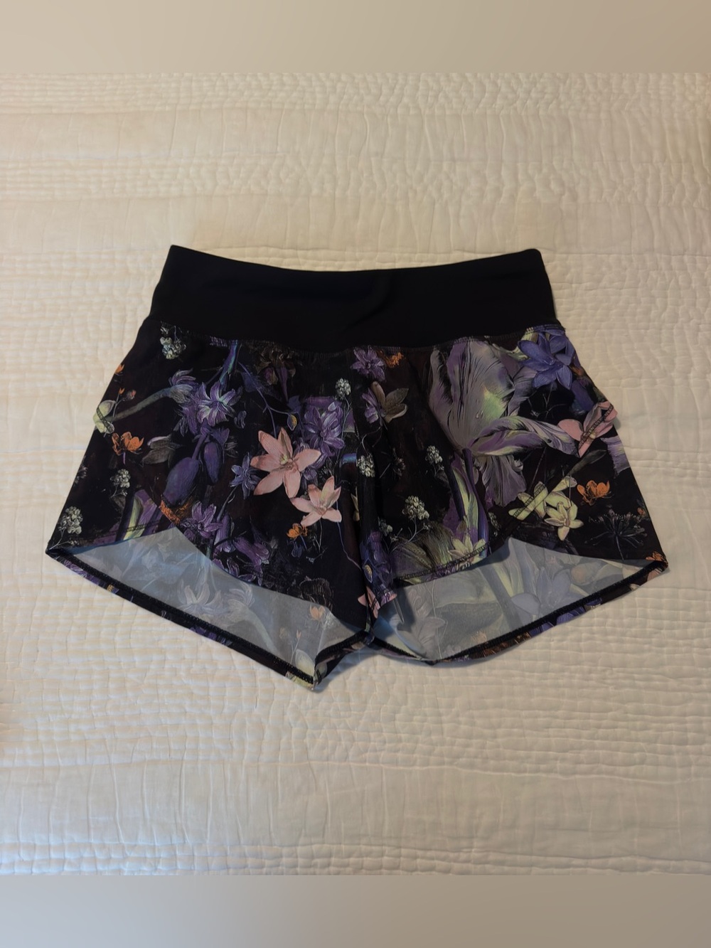 CALIA by Carrie Underwood Black Athletic Shorts with Purple & Pink Floral Print